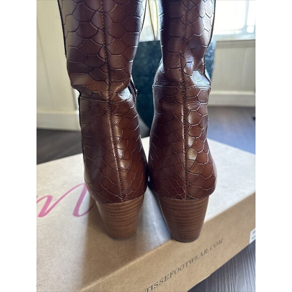 Matisse Truvie Knee-High Tobacco Croc Leather Boots Anthropologie Sz 7 - Picture 5 of 6